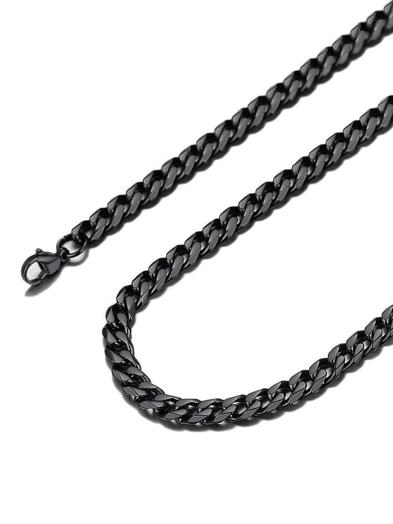 Suplight 6mm 316L Stainless Steel Miami Cuban Chains Necklaces Hip Hop Punk Jewelry Black Short Curb Cuban Link Chain Necklace for Men & Women 18 inches - Image 1